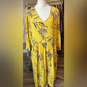 MASAI Copenhagen Chartreuse Botanical Midi Dress Scandinavian Minimalist Size S